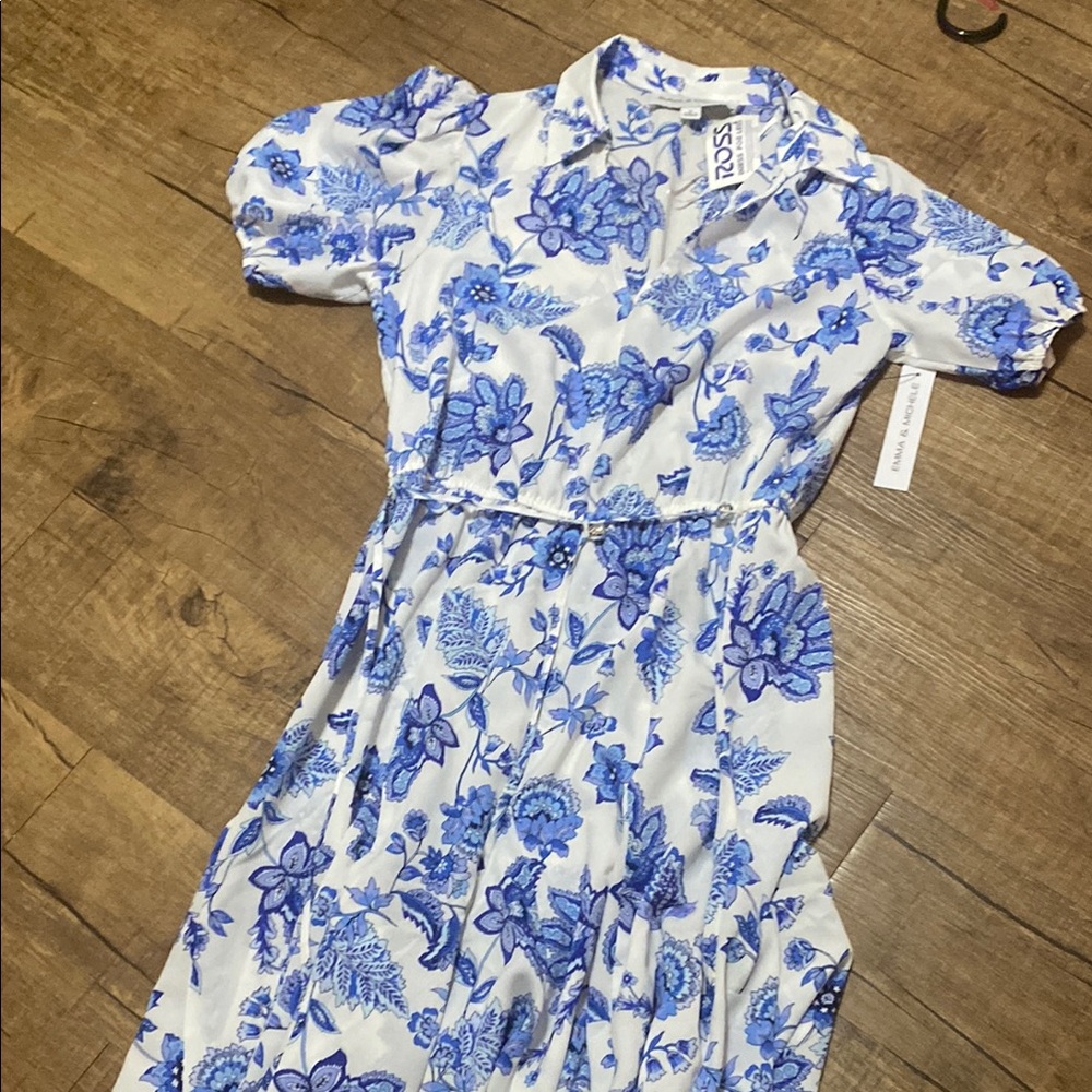 Floral Blue and White Dress